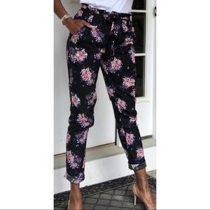 Slim Fit Mid-Rise Floral Paperbag Pants